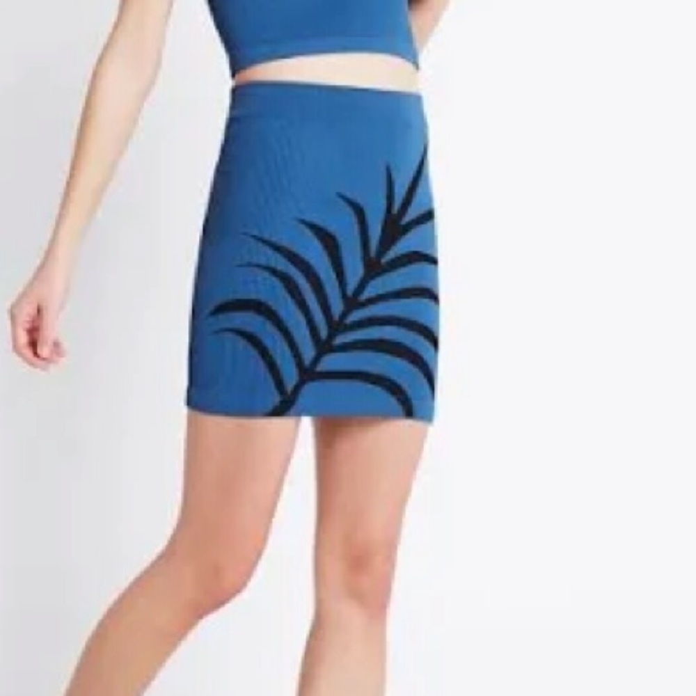 BCBGeneration Blue Palm Leaf Seamless Pencil Skirt